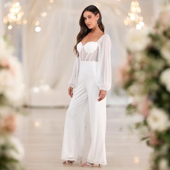 Lulu's White Sheer Sleeve Jumpsuit - Picture 3 of 12